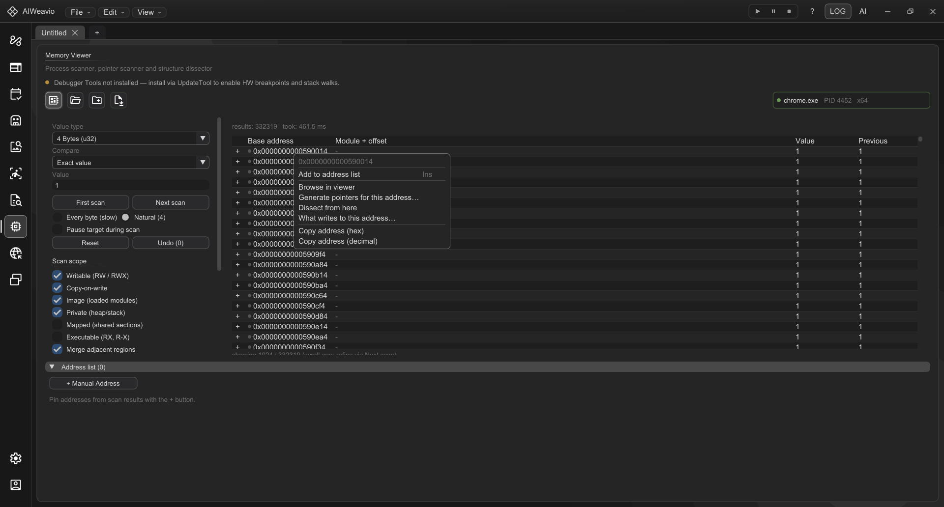 Find, watch and re-use addresses